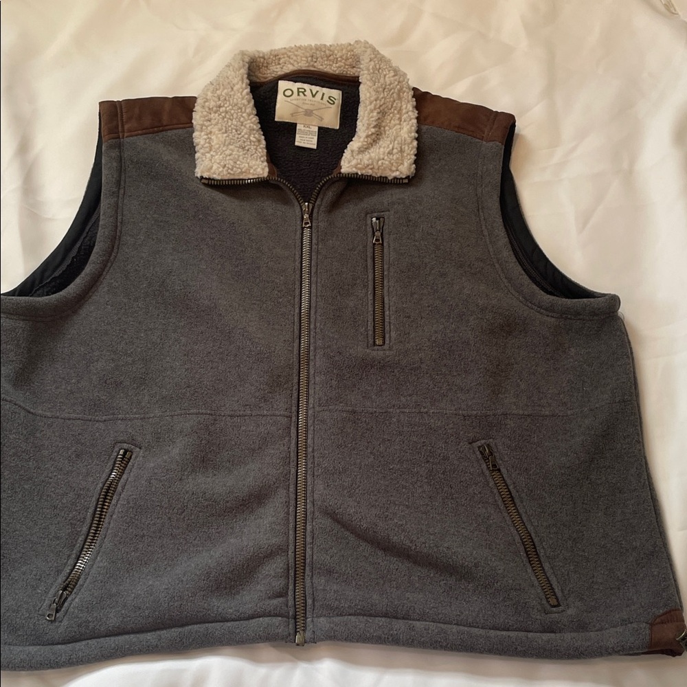 Orvis Gray and Brown Fleece Vest